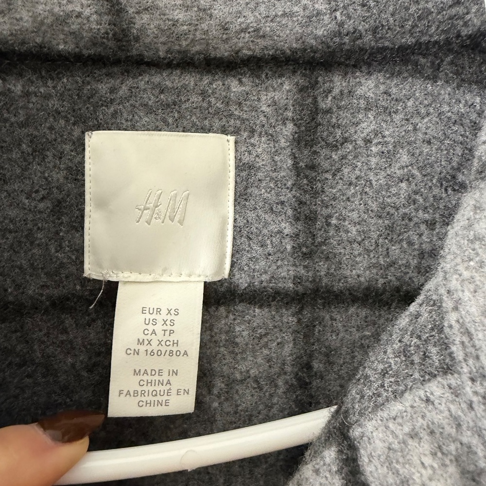 H&M Plaid Shacket Coat XS Gray Black Long Overshirt Jacket - Picture 4 of 12